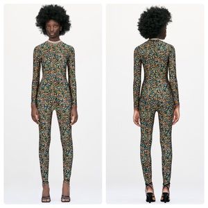 NWT Zara Long Floral Zipper Jumpsuit/catsuit, Small